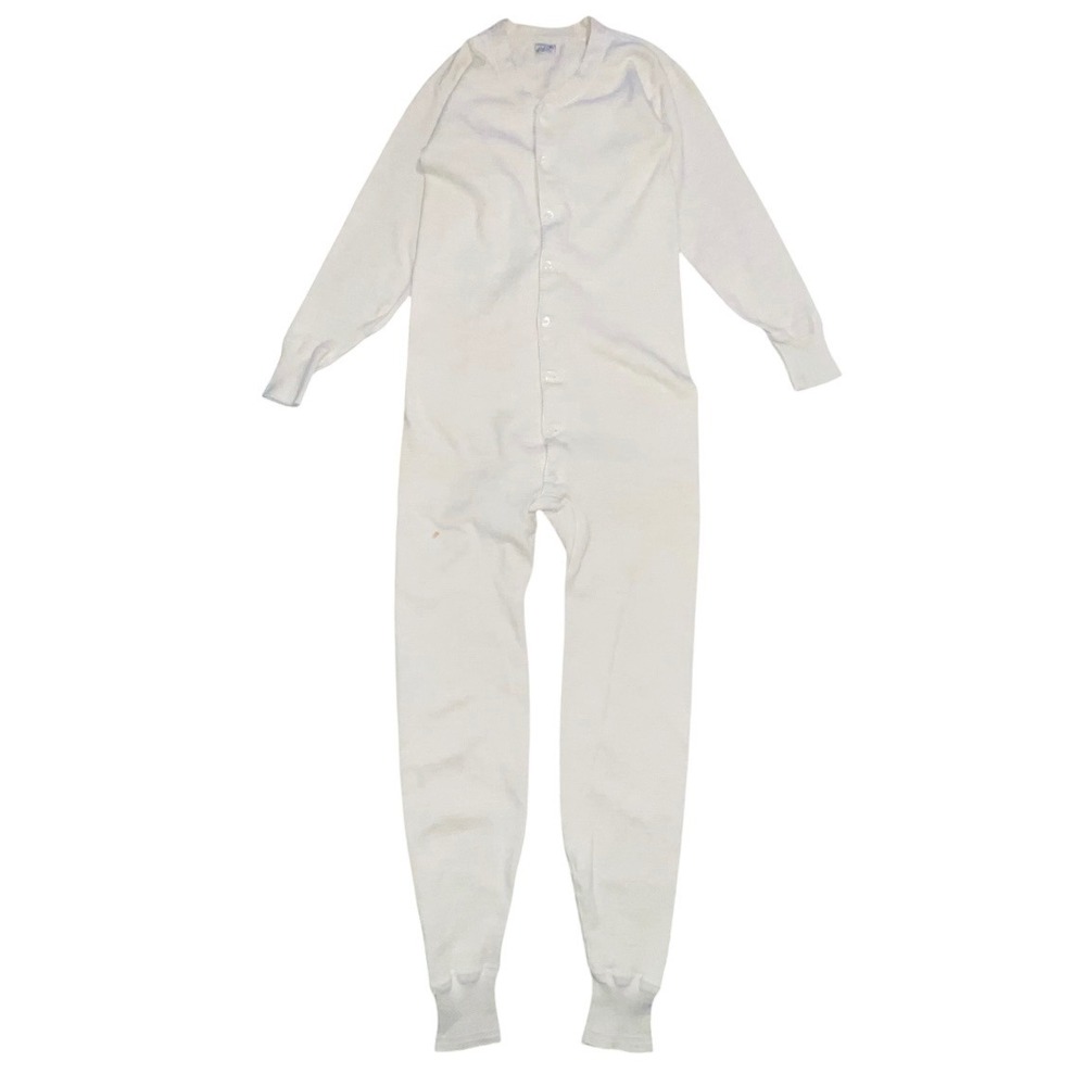 Vintage 40s Okeh Union Suit Thermal Long John One Piece Rear Flap White Size 44